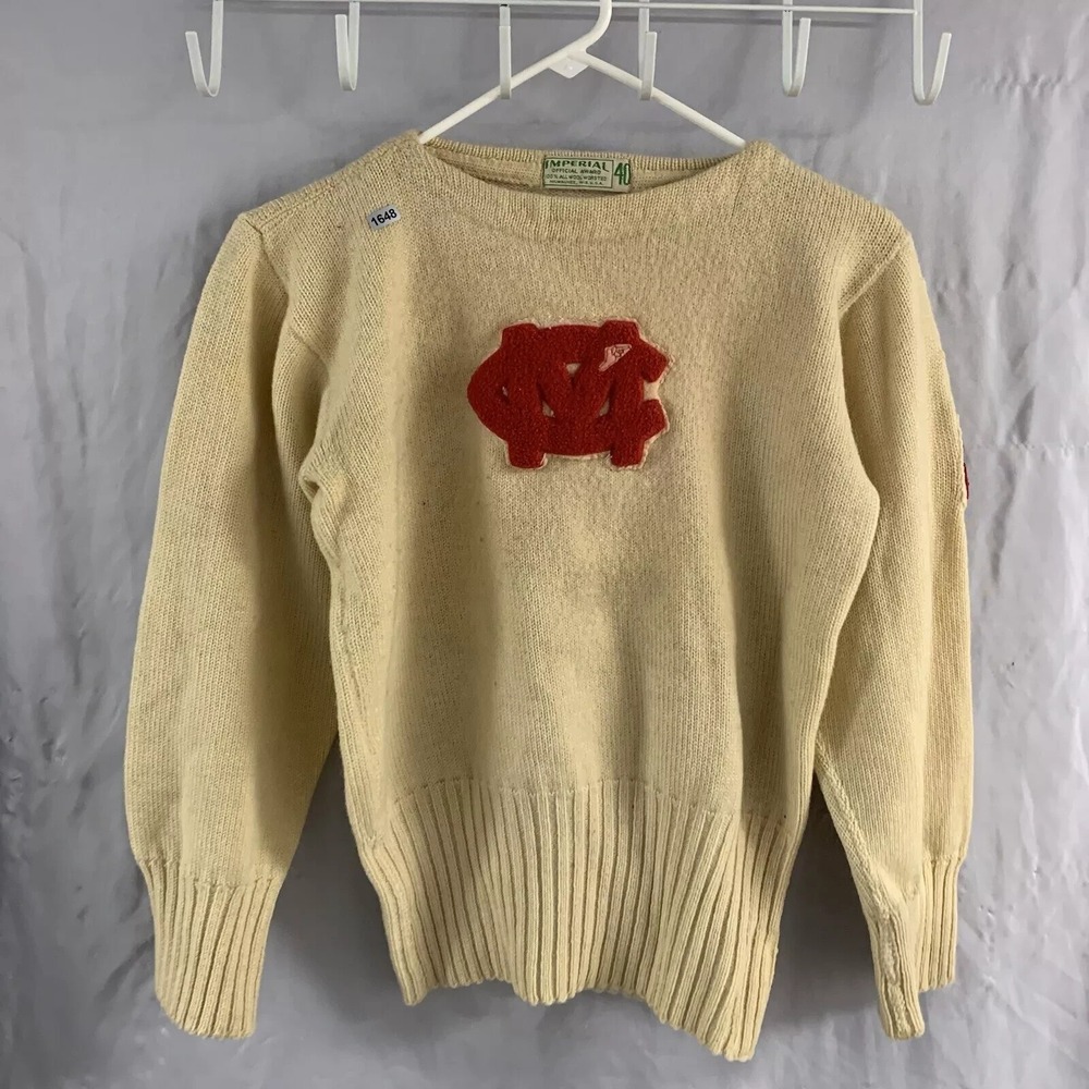Vintage Imperial Sweater Adult 40 Beige Mount Carmel 50s Letterman Rare Mens